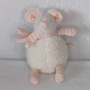 Walton Baby Plush White Mouse Fluffy Fur Pink Knit Ears Arms Legs and Scarf